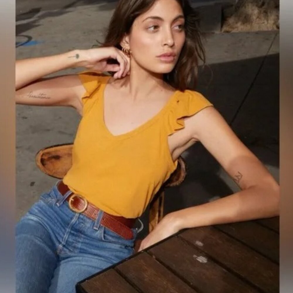 Nation Ltd Aven Mustard Ruffled Cami Top View 3